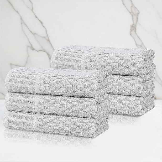 Superior Juno Viscose Cotton Blend Medium Weight Towels, Kitchen, Bathroom, Shower, Spa, Plush, Quick Dry, Ultra-Soft Towels, Bath Essentials, Border Detail, Absorbent Hand Towels, Set of 6, Platinum