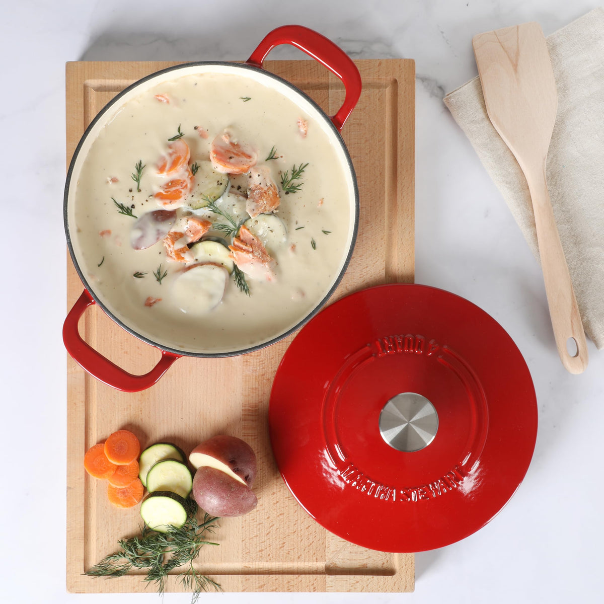 Gatwick 4 Quart Enamel Cast Iron Dutch Oven (Red / 4-Quart)