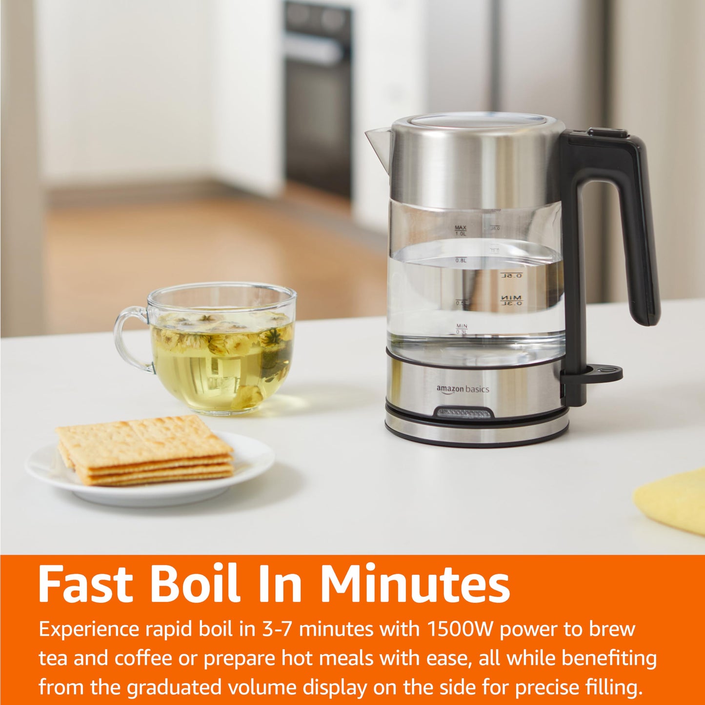 Electric Kettle with Glass Carafe for Tea and Coffee (Glass Carafe / 1.1 Quarts)