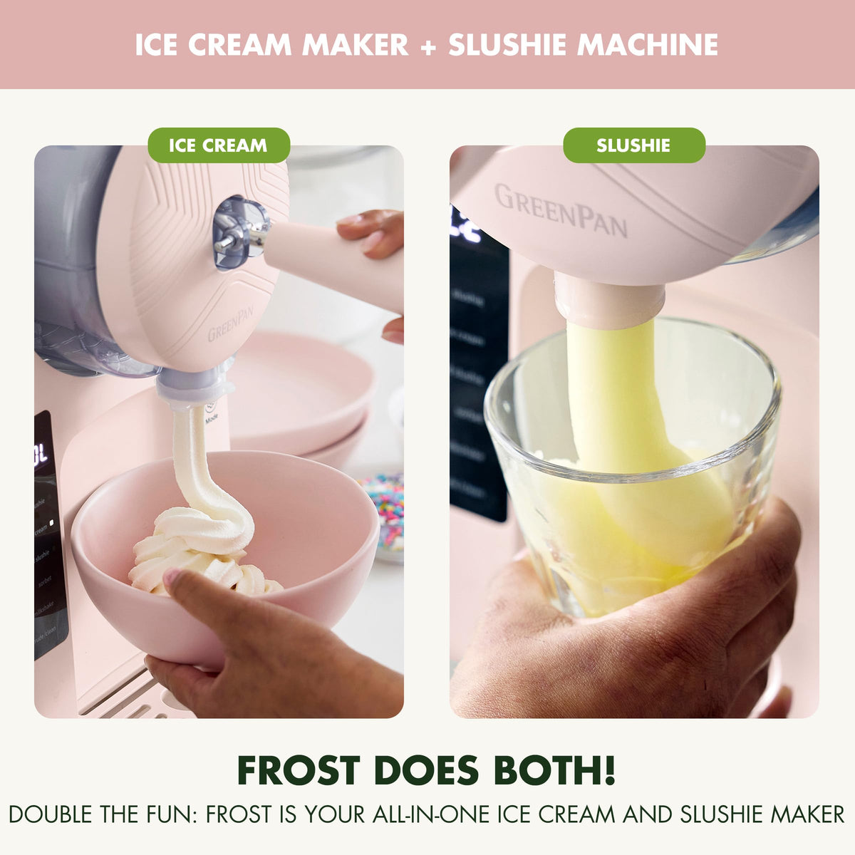 Frost Ice Cream Maker & Slushie Machine (4 Pint Ice Cream & Frozen Drink Maker / Strawberry Pink)