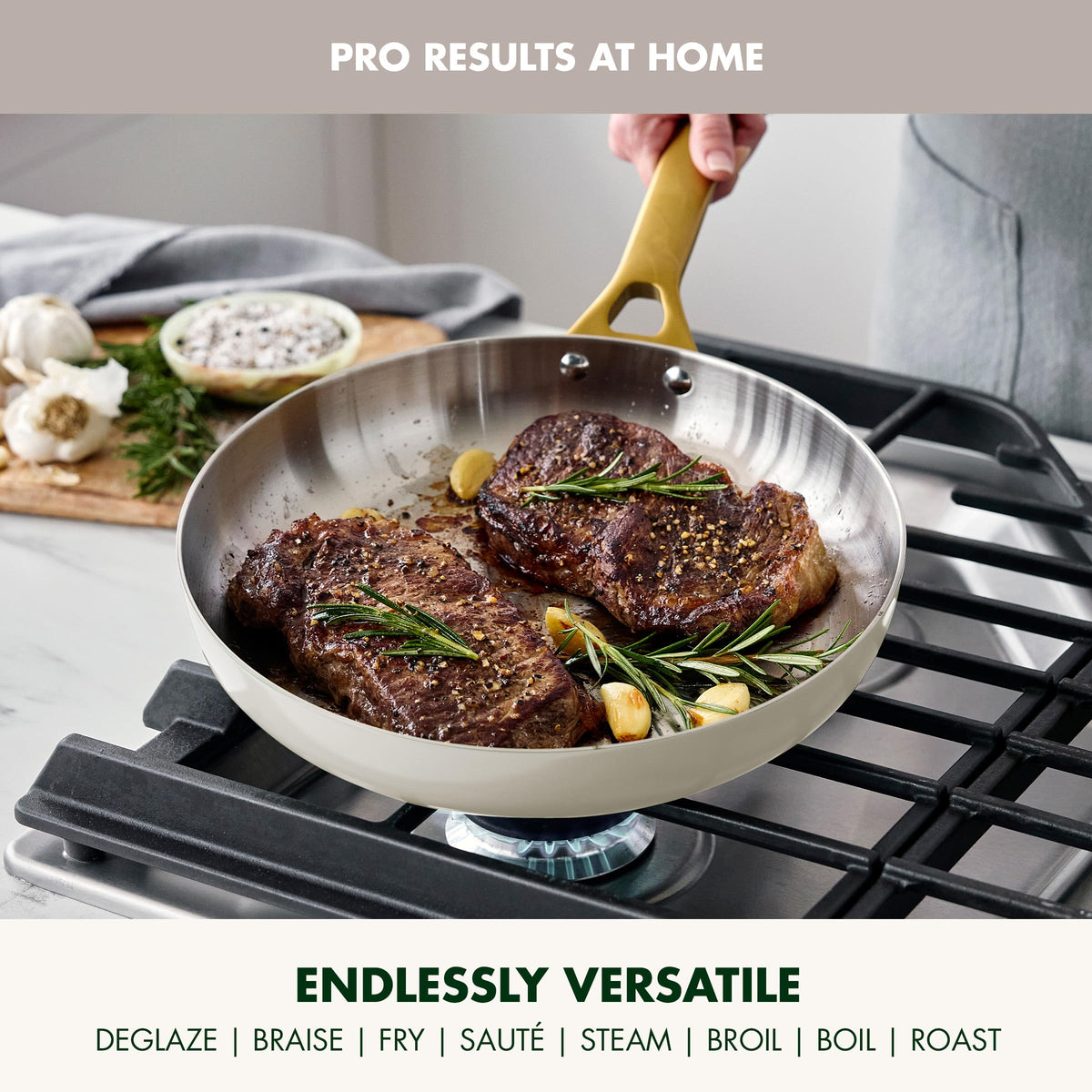 Stainless Steel Tri (8" Frying Pan Skillet / Cream White)