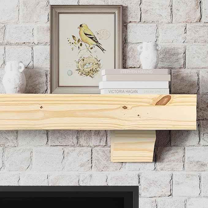MANTELSDIRECT Breckenridge 72” Fireplace Mantel Shelf with Corbels – Rustic Floating Mantel Shelf for Over Fireplace – Unfinished - Wood Shelf for Wall – Pine Box Construction