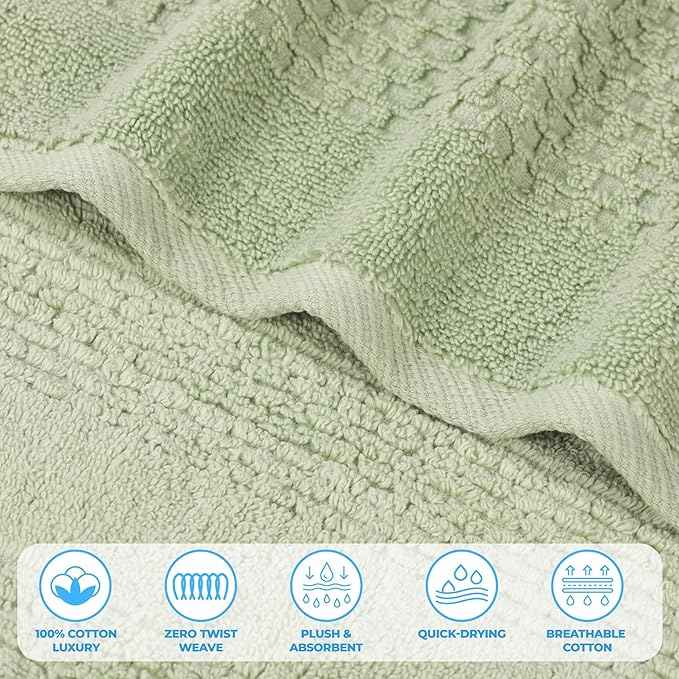Superior Playa Zero Twist Cotton Medium Weight Small Towels, for Kitchen, Bathroom, Shower, Spa, Plush, Quick Dry, Ultra-Soft Essentials, Waffle Textured, Face Towels Washcloths, Set of 12, Green