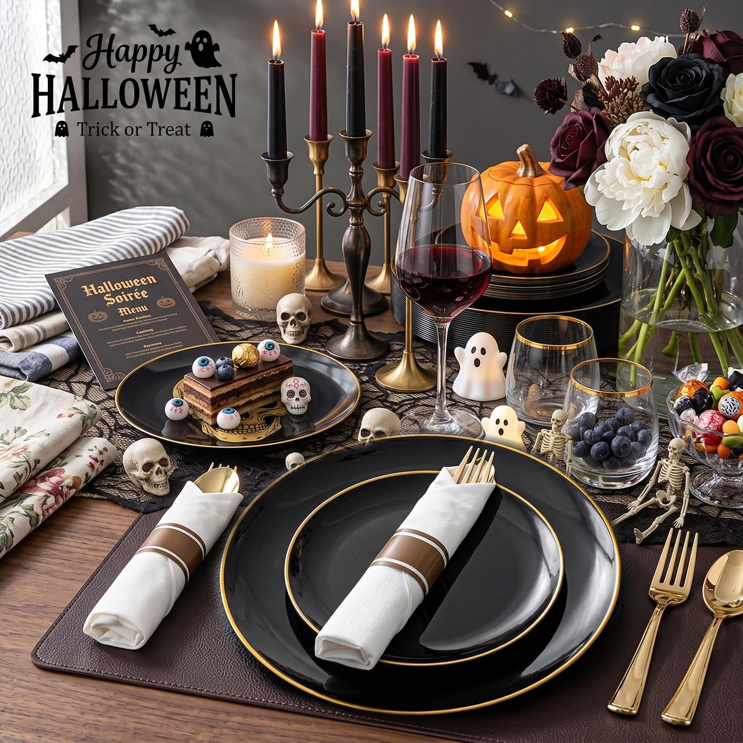 100PCS Black and Gold Plates (Black and Gold / 100 PCS)