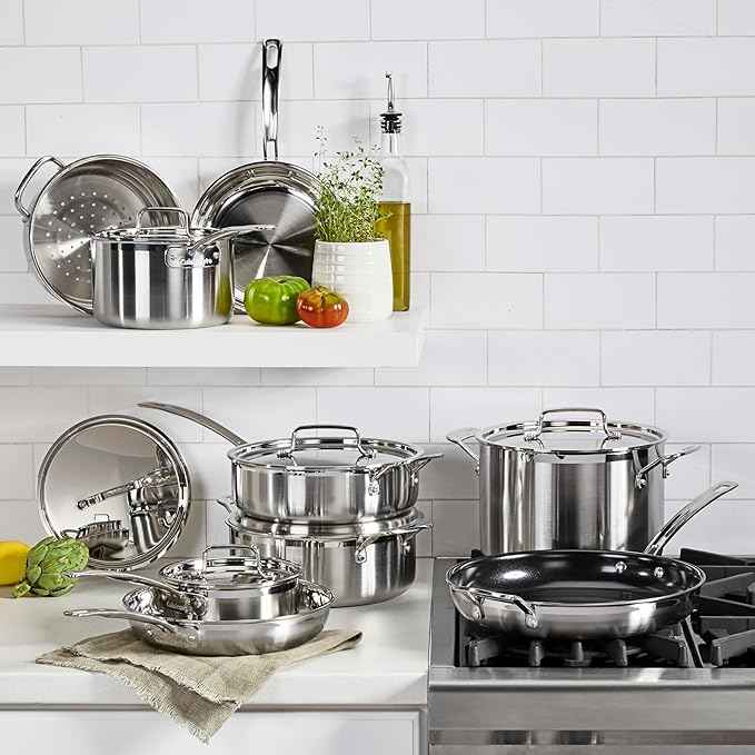 Cuisinart 15 Piece Cookware Set, MultiClad Pro Triple Ply, Silver, MCP-15N
