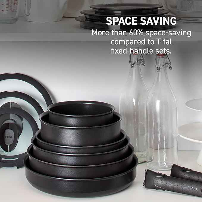 T-fal Ingenio Nonstick Cookware Set, Induction, Oven Broiler Safe 500F, Cookware, Pots and Pans, RV, Camping, Oven, Broil, Dishwasher Safe, Detachable Handle, Red (Pack of 20)