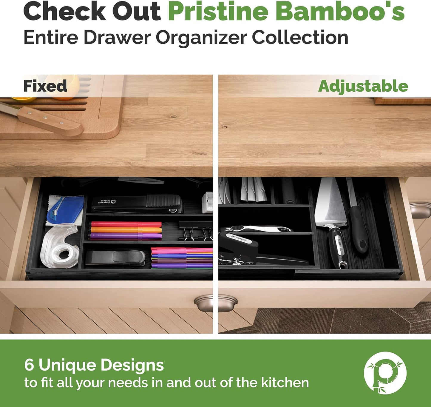 Kitchen Drawer Organizer - Drawer Utensil Organizer and Cutlery Tray - Flatware and Silverware Holder (5-Slots, White)