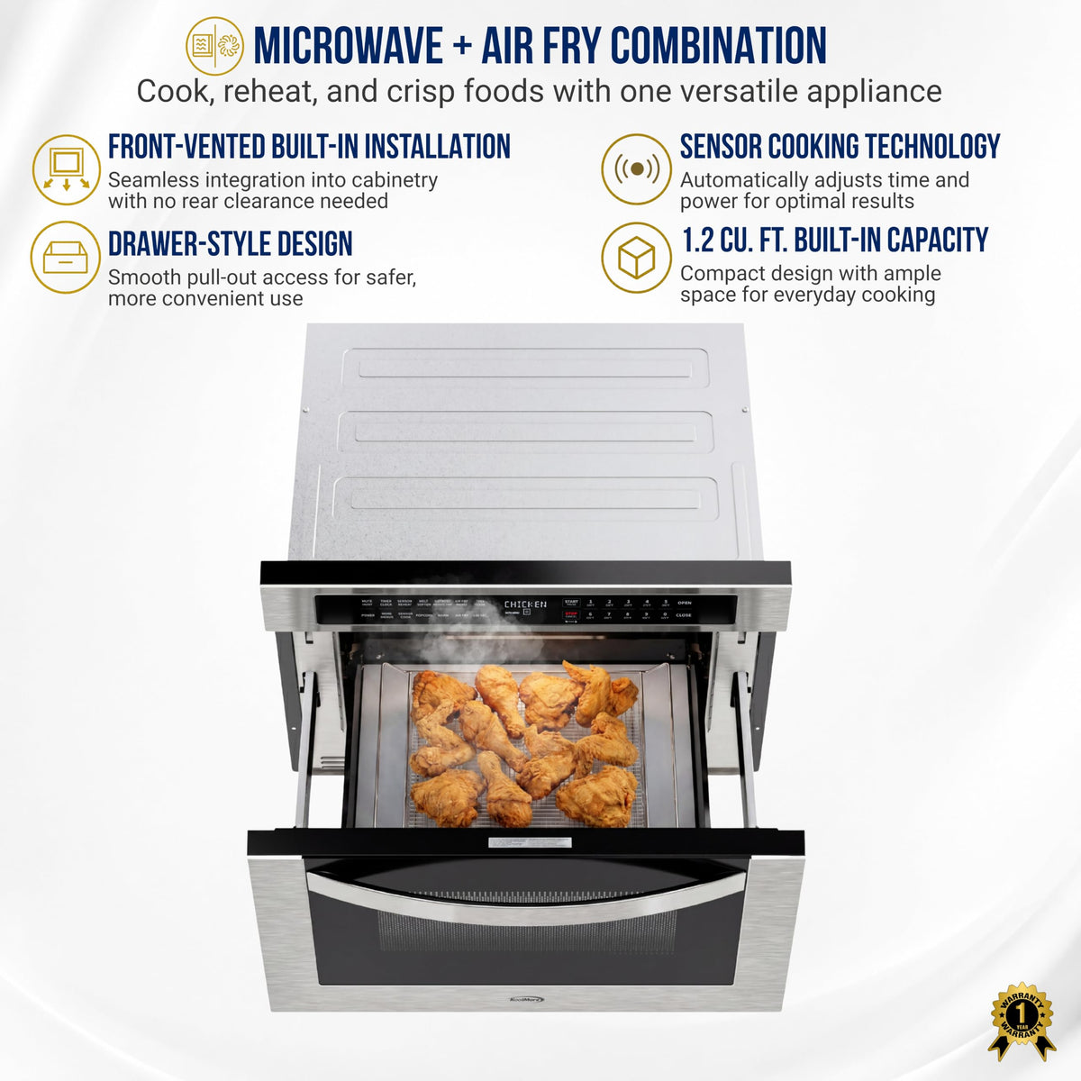 24 in. Built In Microwave Drawer with Air Fry (Black / 1.2 cu. ft.)