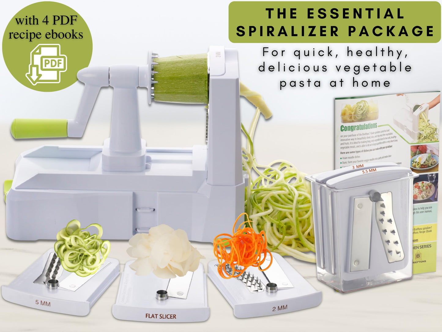 5 Blade Vegetable Spiralizer & Veggie Noodle Maker (White ( 5 Blades ))