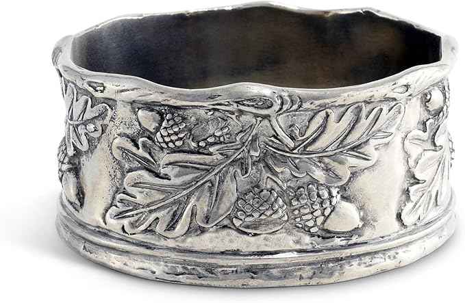 Vagabond House Wine Bottle Coaster Handcraft Pewter Acorn and Oak Leaf Pattern Heirloom Quality 5 inch Diameter x 2.25 inch Tall