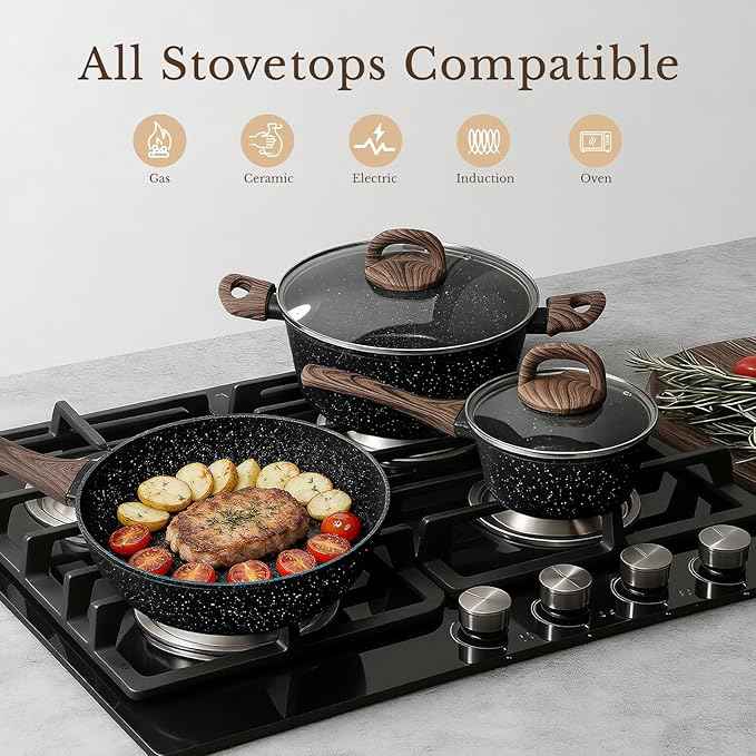 EWFEN 25 Pcs Pots and Pans Set, Nonstick Ceramic Cookware Sets, Healthy Non-Toxic, Large Capacity, Induction Compatible, Cooking Set with Frying Pans & Saucepans, PFAS/PTFE/PFOA Free, Classic Black