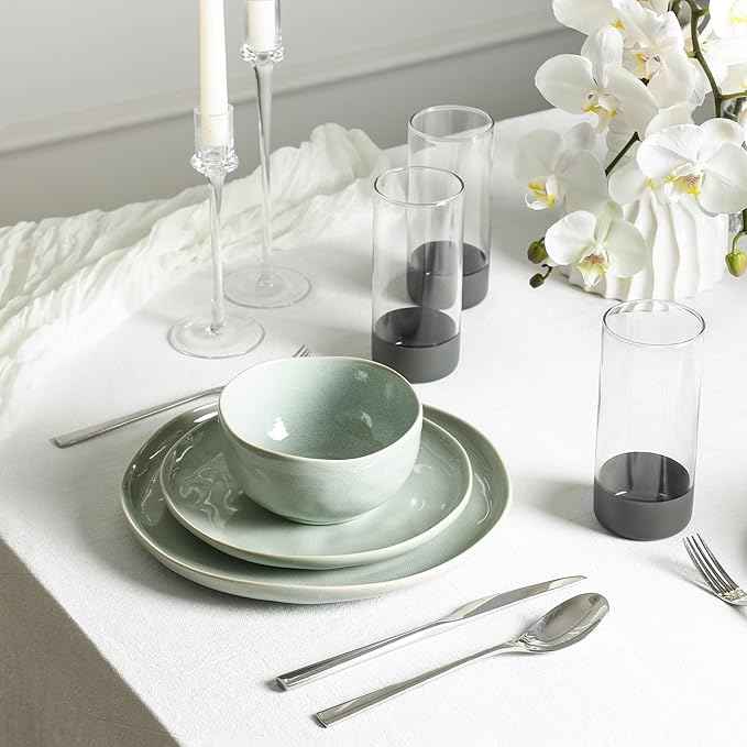Stone Lain Mirella 32-Piece Dinnerware Set Stoneware, Borosilicate Glass, Light Green