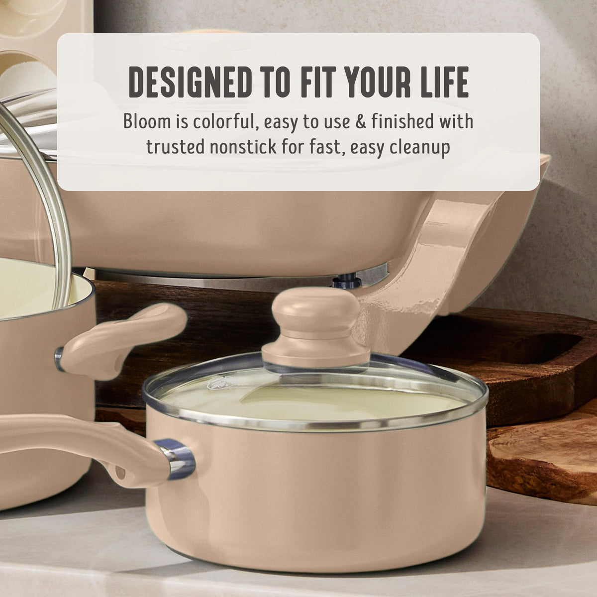 2QT Ceramic Nonstick Saucepan with Lid (2 Quarts / Beige Taupe)