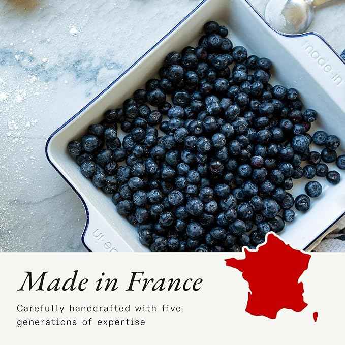 Made In Cookware | Square Baking Dish | Navy Rim | Handcrafted Porcelain | Professional Bakeware | Crafted in France