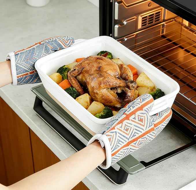 HVH Ceramic Casserole Dish with Lid - Oven Safe, 9x13 Rectangular Baking Dish, 3.5 Quart, Farmhouse Style (White)