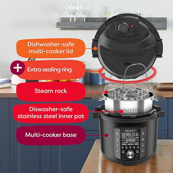 Instant Pot Pro 10-in-1 Pressure Cooker, Slow Cooker, Rice/Grain Cooker, Steamer, Sauté, Sous Vide, Yogurt Maker, Sterilizer, and Warmer, Includes App With Over 800 Recipes, Black, 6 Quart