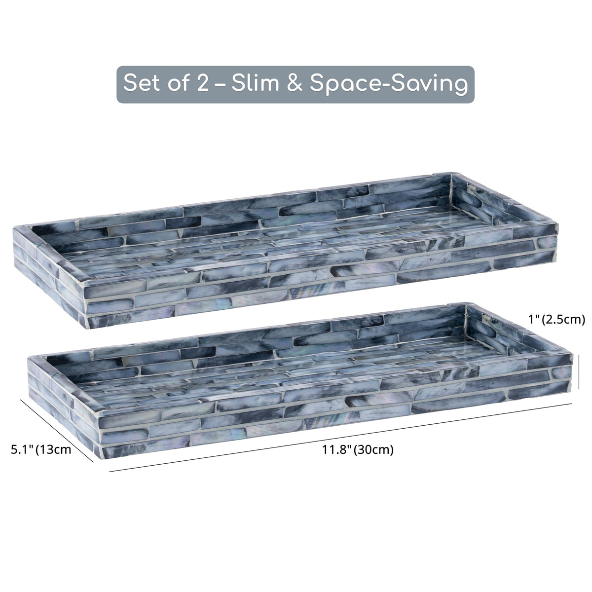 Blue Mother of Pearl Tray Set of 2 (Blue)