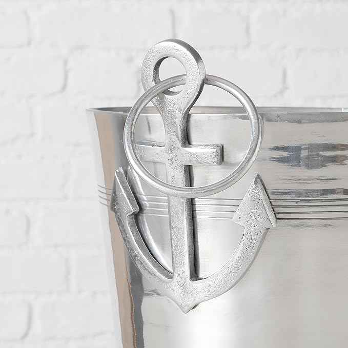 WHW Whole House Worlds Anchors Ice Bucket, Luxury Wine Cooler with Handles and Loops, Aluminum, 12.25 Inches