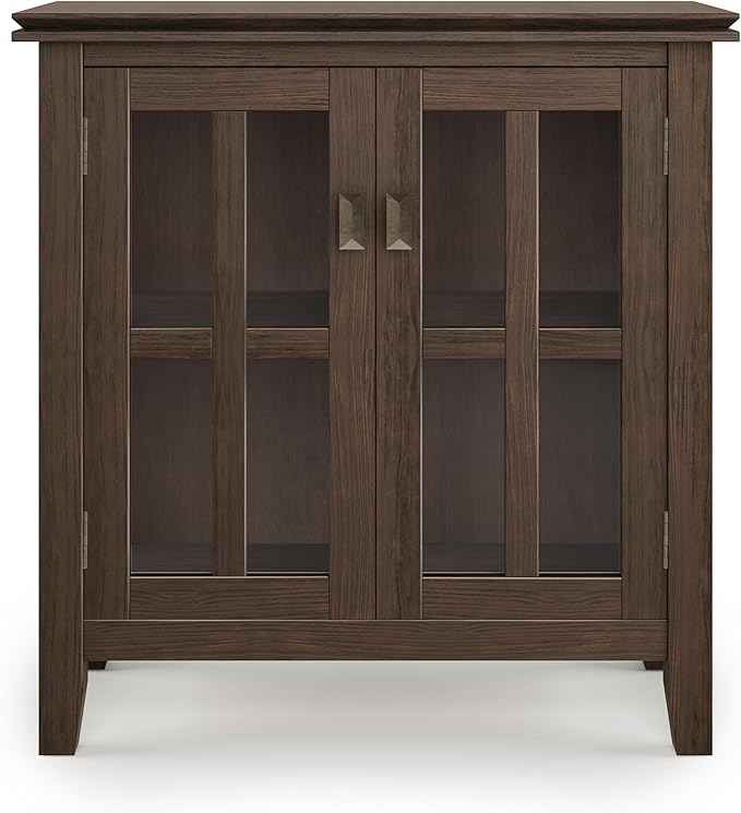 SIMPLIHOME Artisan SOLID WOOD 30 Inch Wide Contemporary Low Storage Cabinet in Farmhouse Brown, For the Living Room, Entryway and Family Room