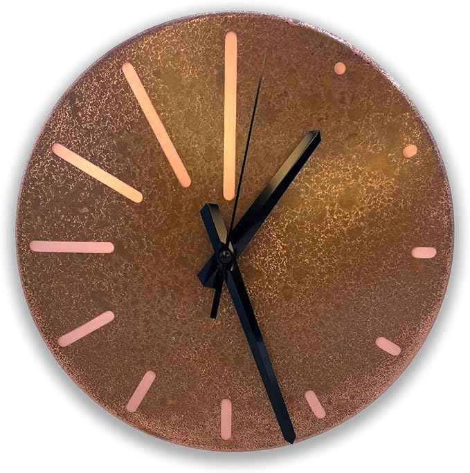 Handmade Pure Copper Wall Clock for Home Decoration, Decor Clock for Living Room, Bedroom and Kitchen, Rustic Decorative Mural Clock Art for Farmhouse (Lines of Time, 11)