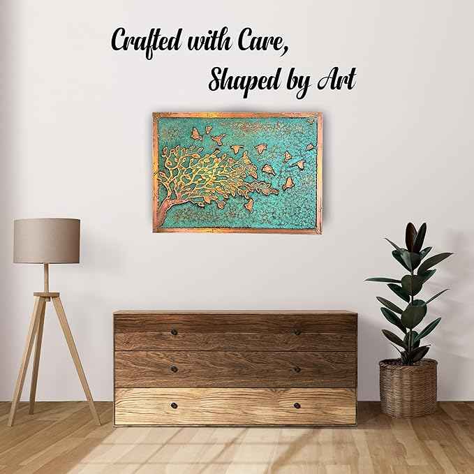 nooc art Handmade Copper Wall Art for Home, Living Room, Bedroom, Kitchen and Office Decor, Rustic Decorative Mural Art for Farmhouse Decor (Tree of Peace, 9.8 x 13.8, Unframed)