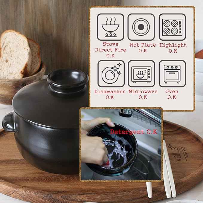 Korean Earthenware Pot Ttukbaegi, Ceramic Clay Cooking Pot Petalite Casserole, Heat Resistant Ceramic Pot, Zero-Crack Stone Bowl Stockpot Soup Cookware (Mini)