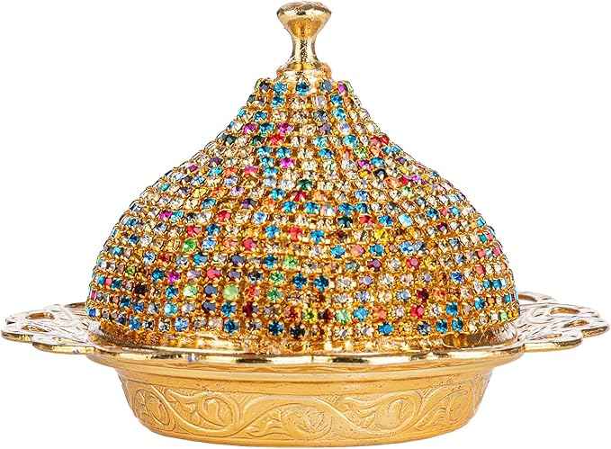 Alisveristime Crystal Embellished Turkish Coffee Set – 27 Pieces – Decorative Zamac Espresso Cups, Saucers and Sugar Bowl with Tray – Available in Three Color Variations (Multi)