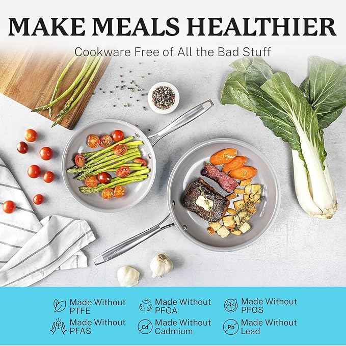 GOTHAM STEEL 15 Pc Ceramic Cookware Set, Ceramic Pots and Pans Set Non Stick with Cooking Utensils and Steamer, Non Toxic PFOA PFOS Free, Premium Stay Cool Handles, Oven & Dishwasher Safe, Blue