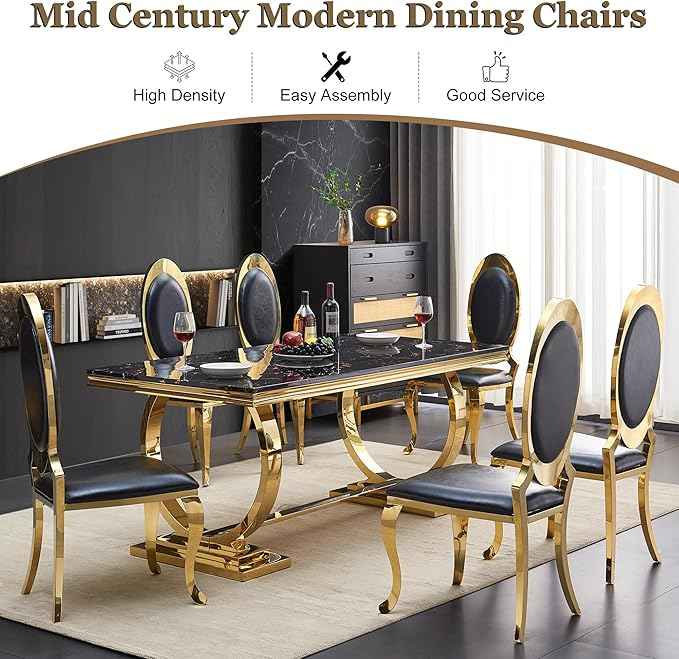 Modern Dining Chairs Set of 2, Luxury Faux Leather Upholstered Armless Dining Room Chair with Mirrored Stainless Steel Gold Legs, Mid Century Accent for Wedding Party Banquet Reception, White