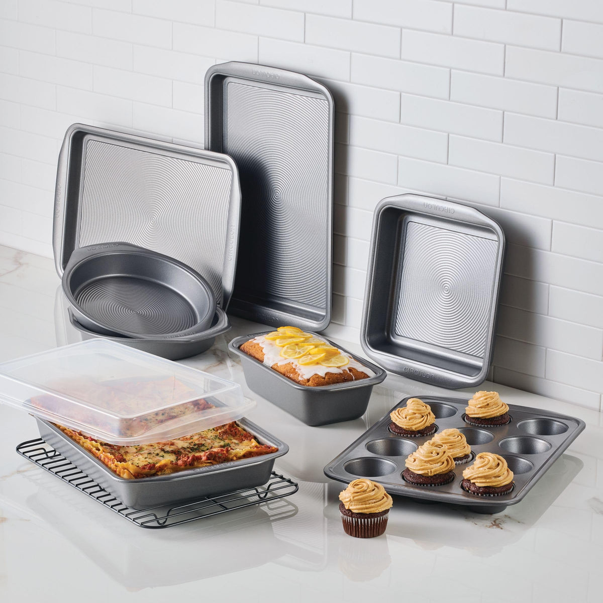 Nonstick Heavy Gauge Steel Bakeware Set with Rolled Pan Edges Loaf Pan (Gray / 10 Piece)