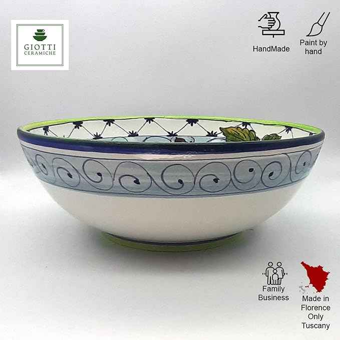 Giotti Ceramiche Large Italian Ceramic Serving Bowl - 12-Inch Authentic Tuscan Pottery Pasta Bowl - Hand-Painted Lemon Design Platter - Decorative Made in Italy Salad Bowl for Kitchen & Dining