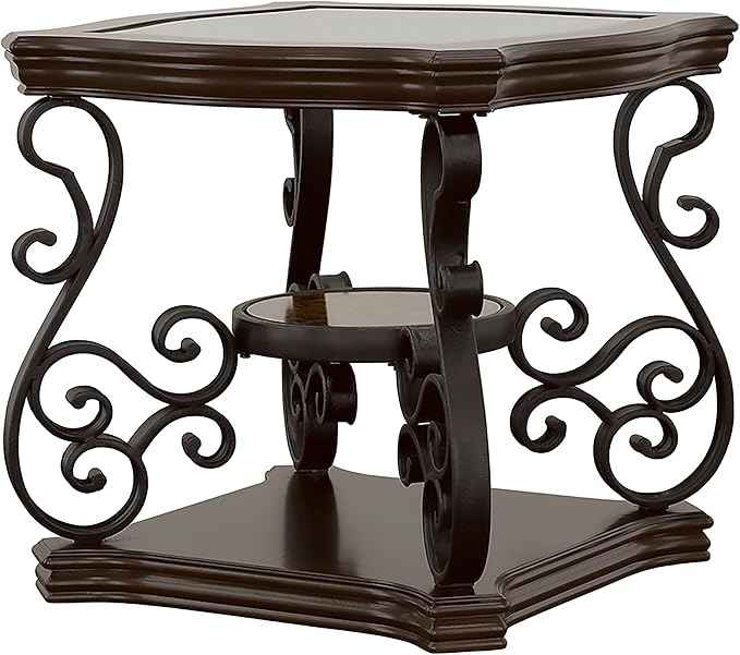 Coaster Home Furnishings - Laney - 1-Shelf Glass Top Rectangular End Table with Metal Legs, Scrollwork Design and Polished Wood Surface - Living Room - 26-Inch - Dark Merlot - 702447