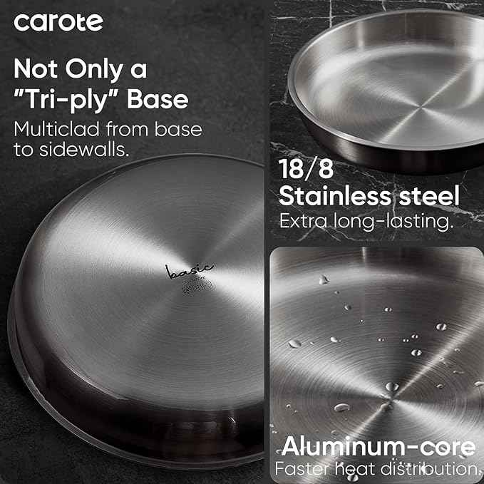 CAROTE Pots and Pans Set, Stainless Steel Cookware Set Detachable Handle, 15pcs Induction Kitchen Cookware Sets with Removable Handle, RV Cookware Set, Oven Safe