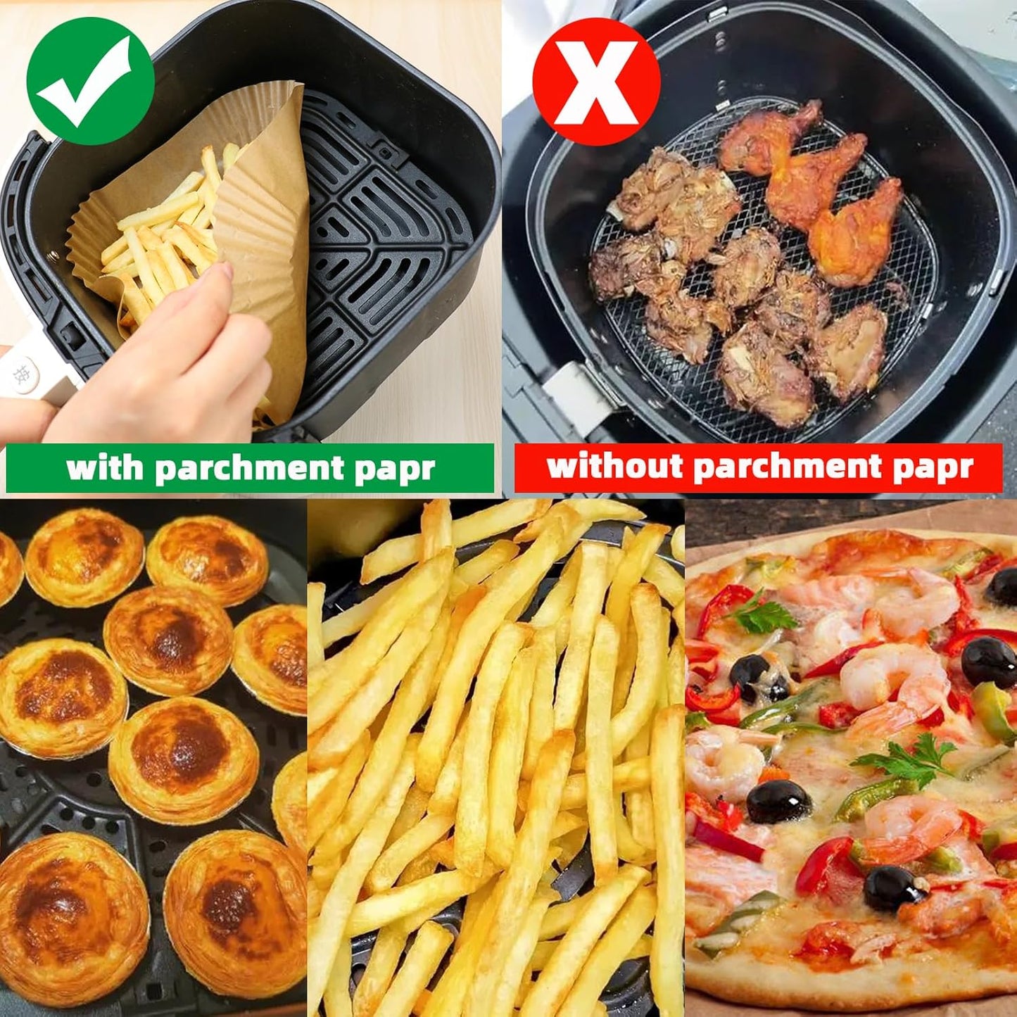 300PCS Air Fryer Liners Disposable for 5-8QT Air fryer,9 Inch Square Air Fryer Parchment Paper Liners for COSORI 5 6QT,Ninja 5/5.5 QT AF141/181,Paris Hilton 6-Quart,Chefman,Cuisinart,Instant Pot