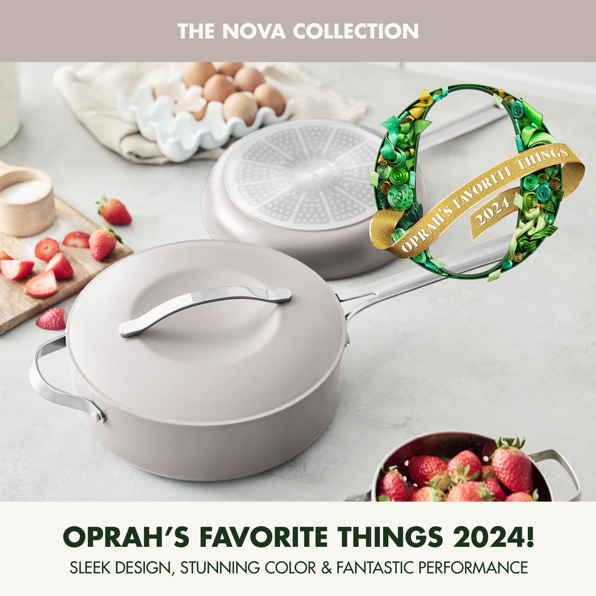 Nova 10” Frying Pan Skillet and 4.37QT Sauté Pan with Lid (3 Piece Cookware Set / Clay)