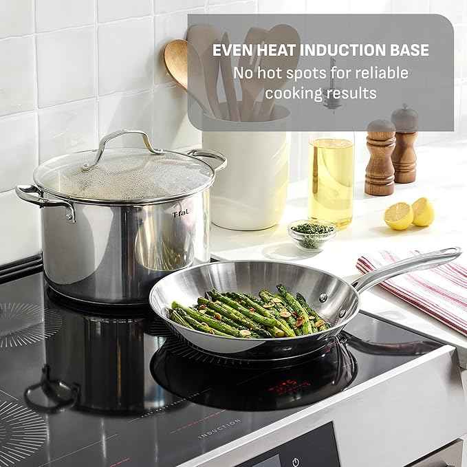 T-fal Gourmet 15-Piece Stainless Steel Cookware Set, Pots and Pans Cooking Set, Dishwasher Safe, Oven Safe to 500°F, Induction Compatible, Stock Pot, Sauce, Saute, Frying Pans, Silver
