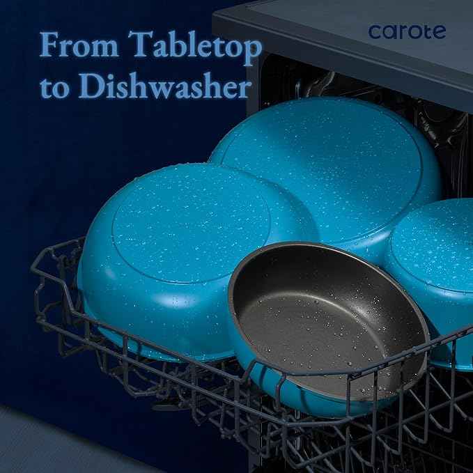 CAROTE 21pcs Pots and Pans Set, Nonstick Cookware Set Detachable Handle, Induction Kitchen Cookware Sets Non Stick with Removable Handle, RV Cookware Set, Peacock Blue