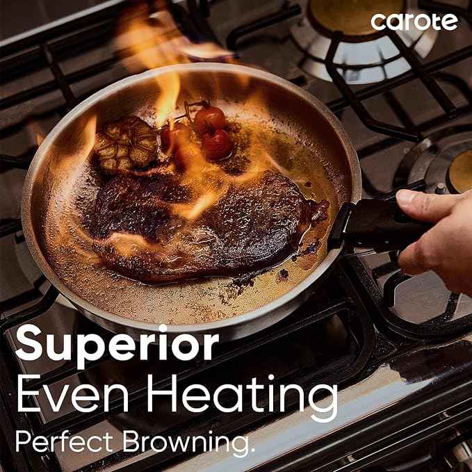 CAROTE Pots and Pans Set, Stainless Steel Cookware Set Detachable Handle, 15pcs Induction Kitchen Cookware Sets with Removable Handle, RV Cookware Set, Oven Safe