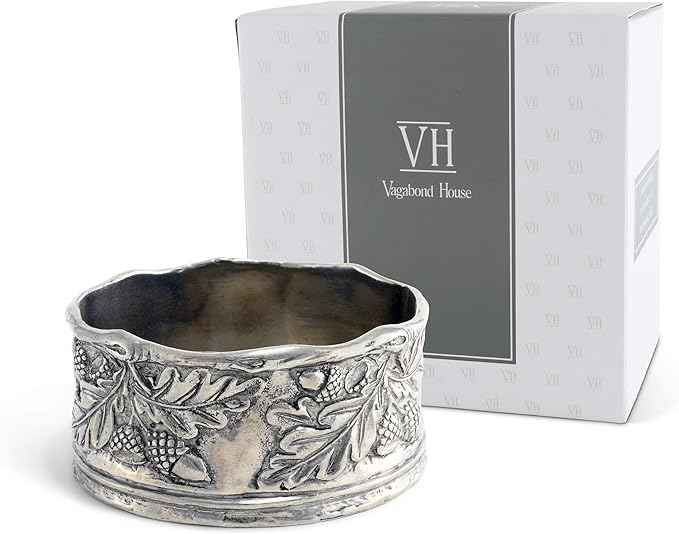 Vagabond House Wine Bottle Coaster Handcraft Pewter Acorn and Oak Leaf Pattern Heirloom Quality 5 inch Diameter x 2.25 inch Tall