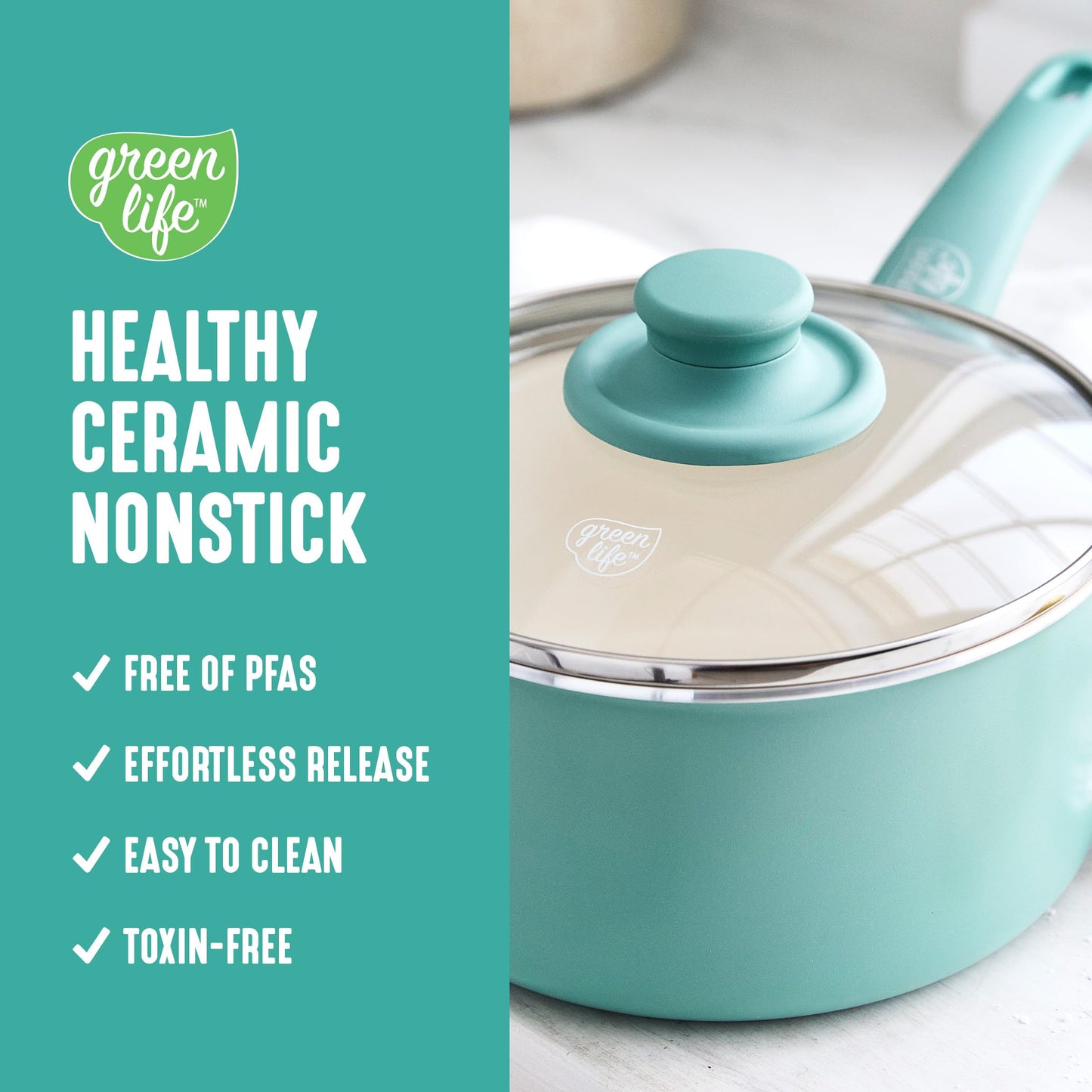 2.5QT Ceramic Nonstick Saucepan with Glass Lid