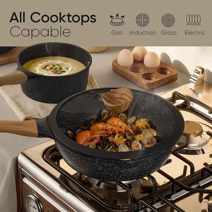 CAROTE 26PCS Pots and Pans Set Non Stick, Cookware Set Pots and Pans Induction Cook Ware, Nonstick Kitchen Cooking, PFOA Free, Black