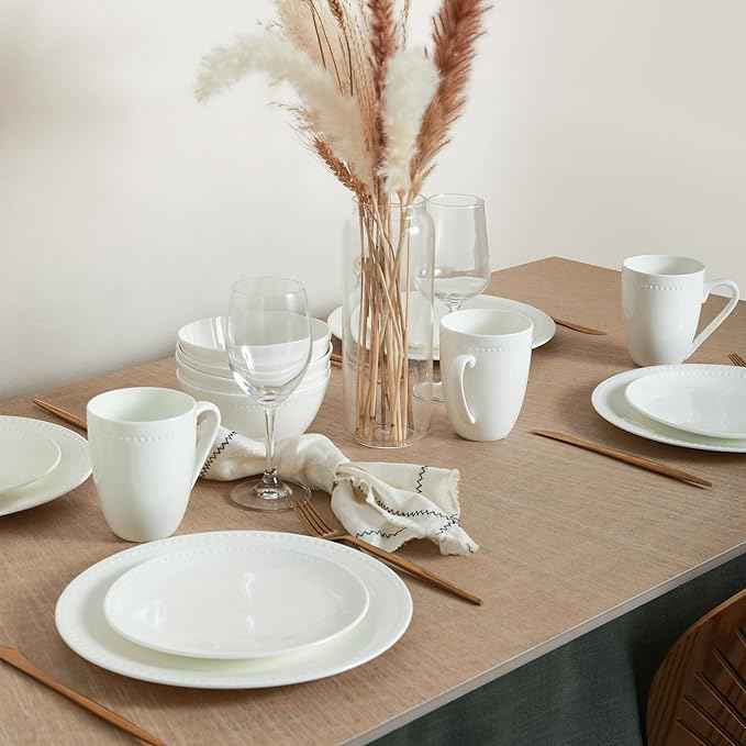 Stone lain Bone China Pinpoint Embossed 32 Piece Dinnerware Set, White