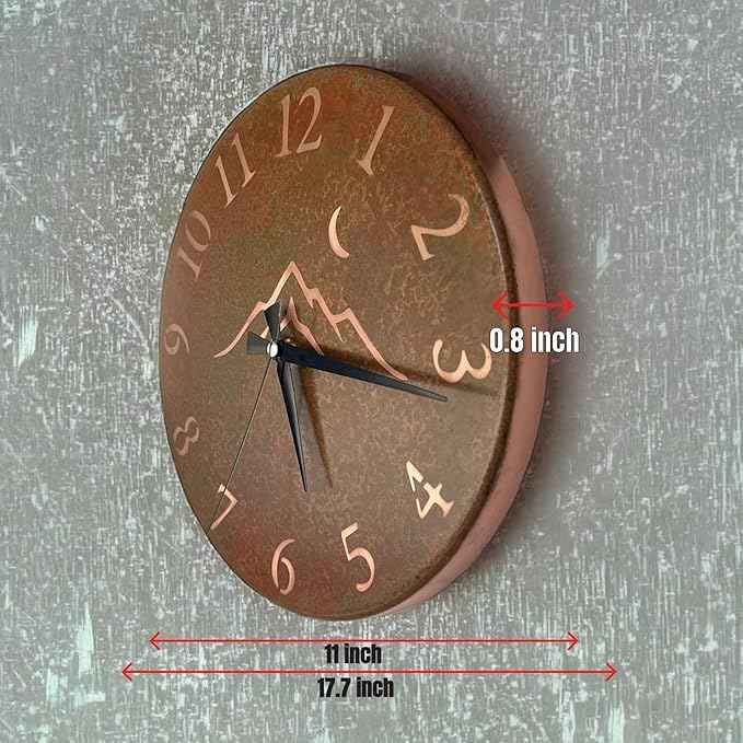 Handmade Pure Copper Wall Clock for Home Decoration, Decor Clock for Living Room, Bedroom and Kitchen, Rustic Decorative Mural Clock Art for Farmhouse (Rusty Landscape, 17.7)