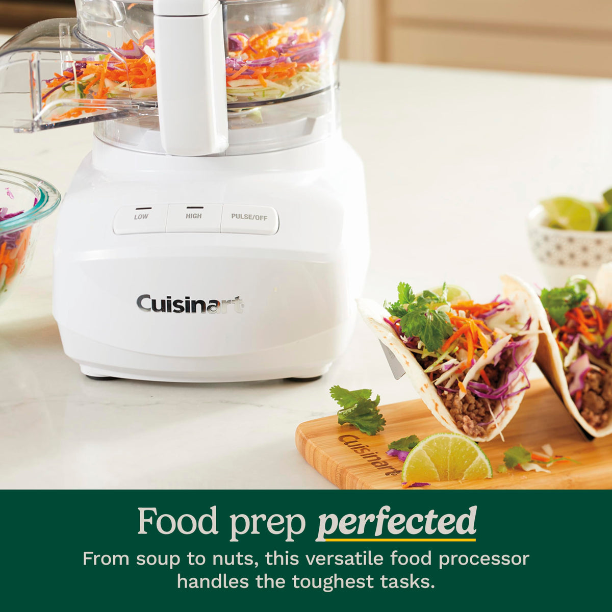 9 Cup Continuous Feed Food Processor with Fine and Medium Reversible Shredding and Slicing Disc (9 Cup / White)