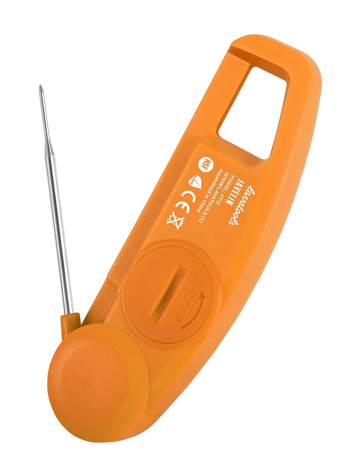 Lavatools Javelin® Ultra-Fast 3-Second Digital Instant Read Meat Thermometer for Grill and Cooking, 2.75" Probe, Compact Foldable Design, Large Display, IP65 Water Resistant, NSF Certified – Tangerine
