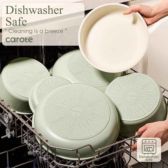 CAROTE 25pcs Pots and Pans Set Non Stick, Cookware Sets, Kitchen Set, Oven/Dishwasher/Fridge Safe, Space Saving Pots Set, Nonstick Set with Versatile Detachable Handle, Induction RV Set, Green