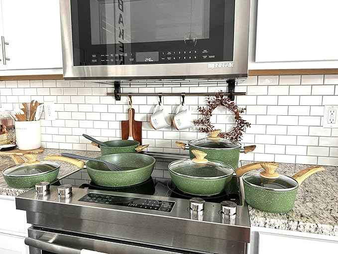 MAISON ARTS Pots and Pans Set Non Stick, 12 Piece Green Granite Kitchen Cookware Induction Compatible, Cooking Sets Pots and Pans Nonstick