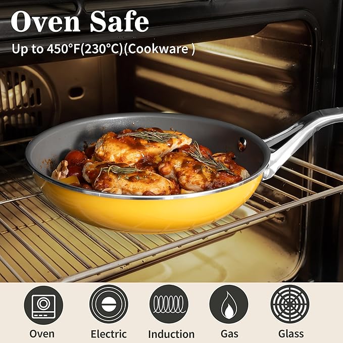 10-Piece Ceramic Nonstick Cookware Set with Lids - PFAS/PTFE/PFOA-Free, Interior & Exterior Ceramic Coating -Easy to Clean- Kitchen Storage-All Stovetop Compatible & Oven-Safe up to 480°F