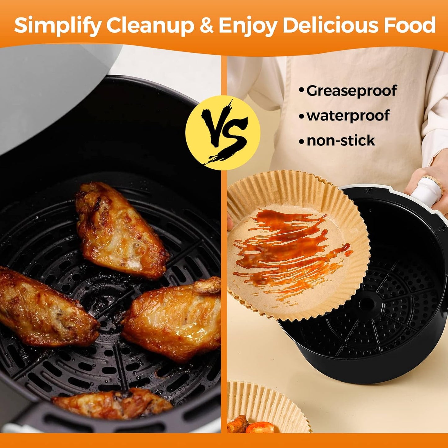 Air Fryer Paper Liner Disposable: 100PCS 8 Inch Airfryer Insert Parchment Paper Sheets, Grease and Water Proof Non Stick Basket Liners for Baking Cooking Roasting from ctizne