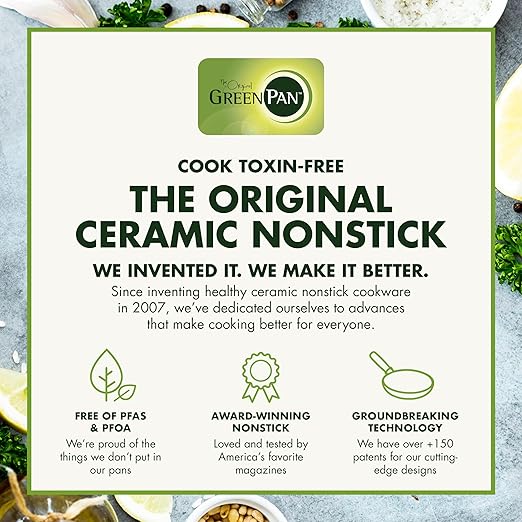 GreenPan Dover 8” and 10” 2 Piece Frying Pan Skillet Set, Non-Toxic PFAS-Free Ceramic Nonstick Coating, Sear Saute Fry Egg Omlete, Dishwasher & Oven Safe, Stay Cool Handle, Easy Pour Rims, Black